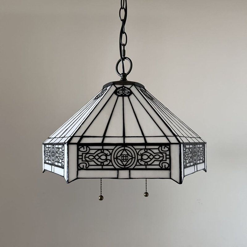 Rezan Tiffany Hanging Lighting White Hexagon Stained Glass LED Bulbs Included 16 W 16 D 75 H